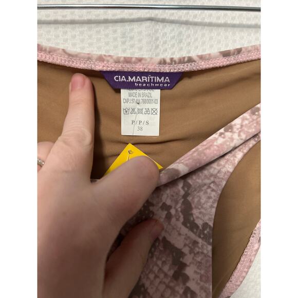 Cia Maritima Beachwear Pink Rose Snakeskin Cheeky Bikini Bottom Small NWT - Picture 5 of 11